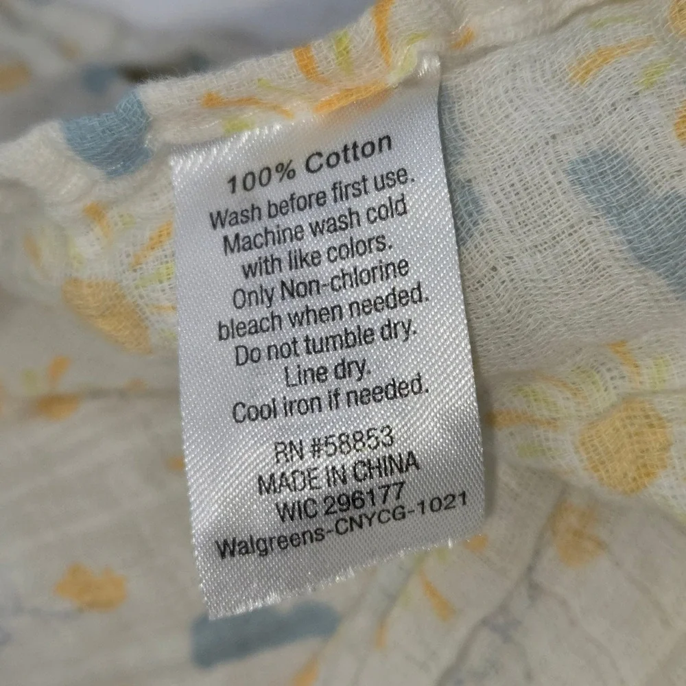 Walgreens Sun and Cloud Cotton Muslin Baby Swaddle‎ Blanket White Yellow Blue